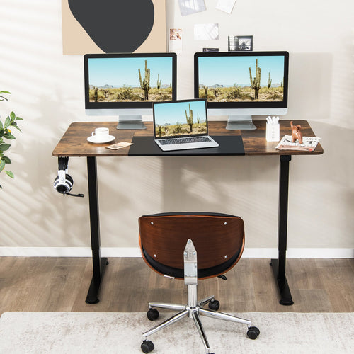 55 Inch Electric Height Adjustable Office Desk with Hook, Brown