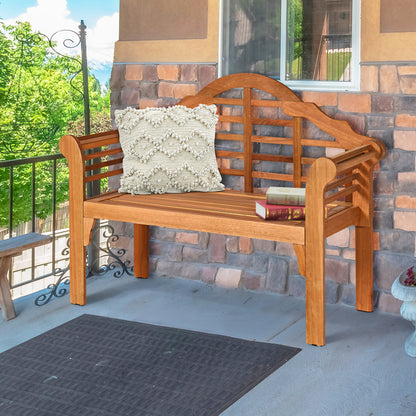 49 Inch Eucalyptus Wood Outdoor Folding Bench with Backrest Armrest for Patio Garden, Natural Outdoor Benches at Gallery Canada