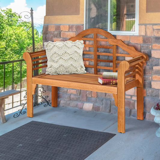 49 Inch Eucalyptus Wood Outdoor Folding Bench with Backrest Armrest for Patio Garden, Natural - Gallery Canada