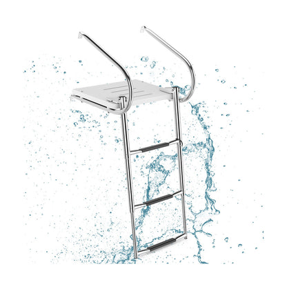 3-Step Telescoping Boat Ladder with Fiberglass Platform and Handrails, Silver