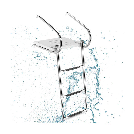 3-Step Telescoping Boat Ladder with Fiberglass Platform and Handrails, Silver - Gallery Canada
