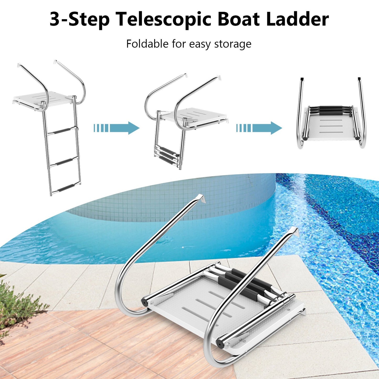 3-Step Telescoping Boat Ladder with Fiberglass Platform and Handrails, Silver at Gallery Canada