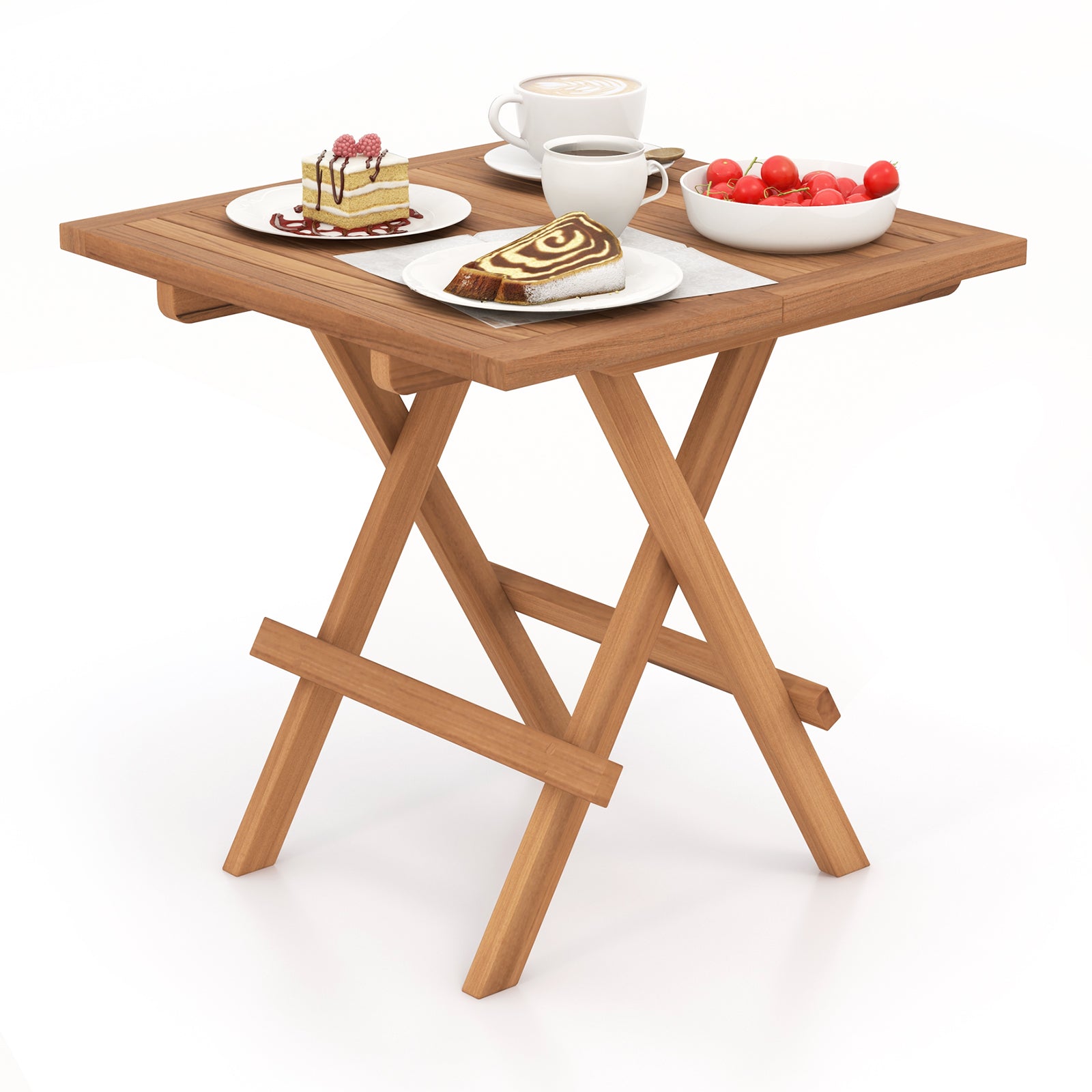 Square Folding Table, Teak Wood Slatted Tabletop, Portable Picnic, Teal Patio Coffee Tables at Gallery Canada