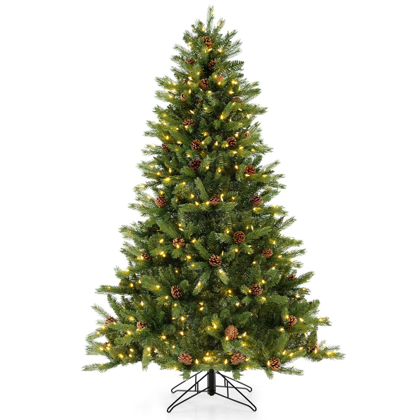 6/7 FT Artificial Christmas Tree with Pine Cones and Adjustable Brightness-6 ft, Green - Gallery Canada