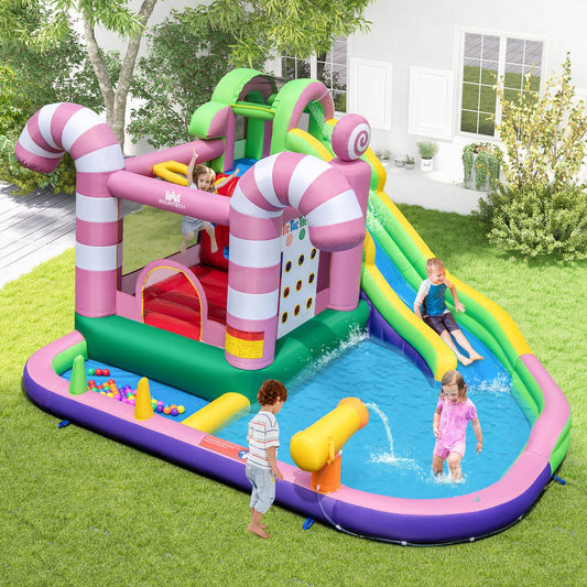 9-in-1 Inflatable Sweet Candy Water Slide Park, Pink - Gallery Canada