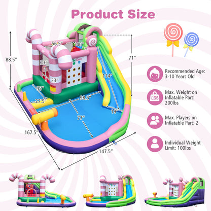 9-in-1 Inflatable Sweet Candy Water Slide Park, Pink