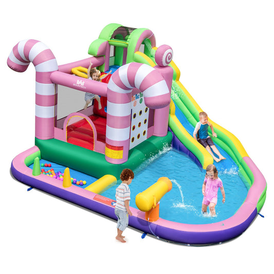 9-in-1 Inflatable Sweet Candy Water Slide Park, Pink - Gallery Canada