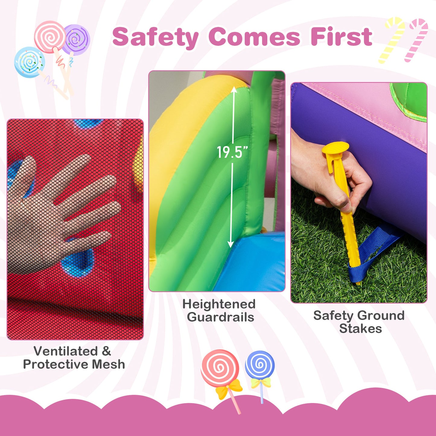 9-in-1 Inflatable Sweet Candy Water Slide Park, Pink