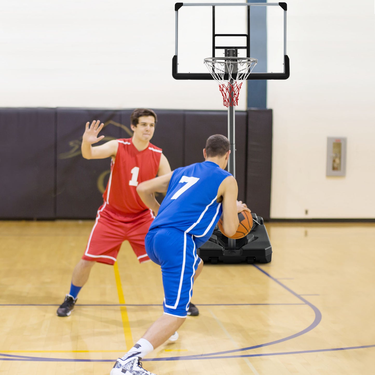 Basketball Hoop with 5.4-6.6FT Adjustable Height and 50 Inch Backboard, Black Sport Equipments at Gallery Canada