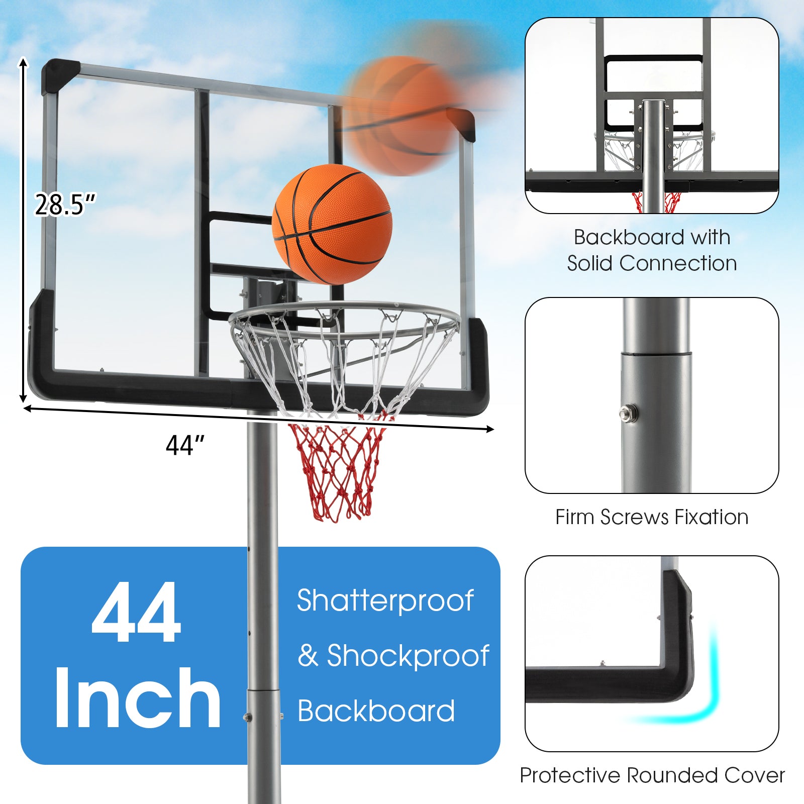 Basketball Hoop with 5.4-6.6FT Adjustable Height and 50 Inch Backboard, Black Sport Equipments at Gallery Canada