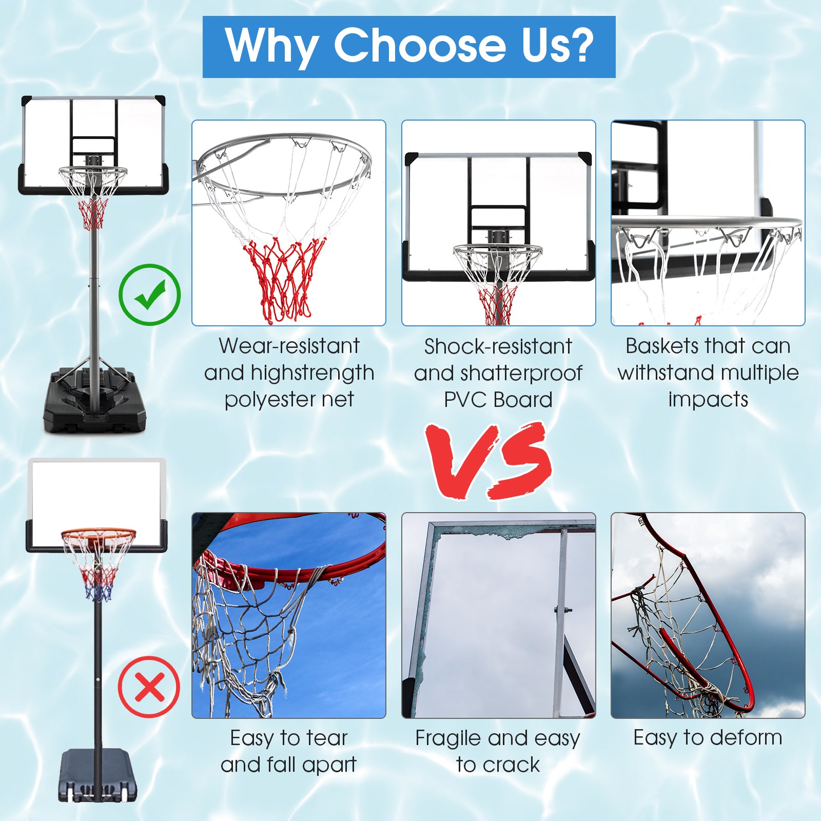 Basketball Hoop with 5.4-6.6FT Adjustable Height and 50 Inch Backboard, Black Sport Equipments at Gallery Canada