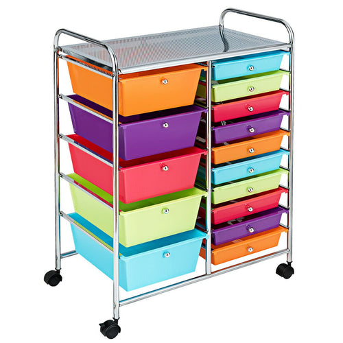 15-Drawer Utility Rolling Organizer Cart Multi-Use Storage, Multicolor