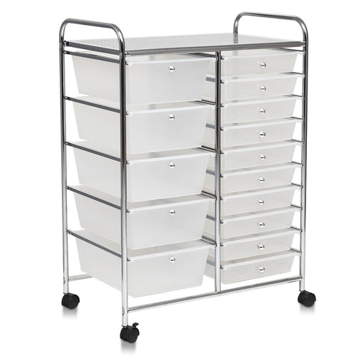 15-Drawer Utility Rolling Organizer Cart Multi-Use Storage, Transparent