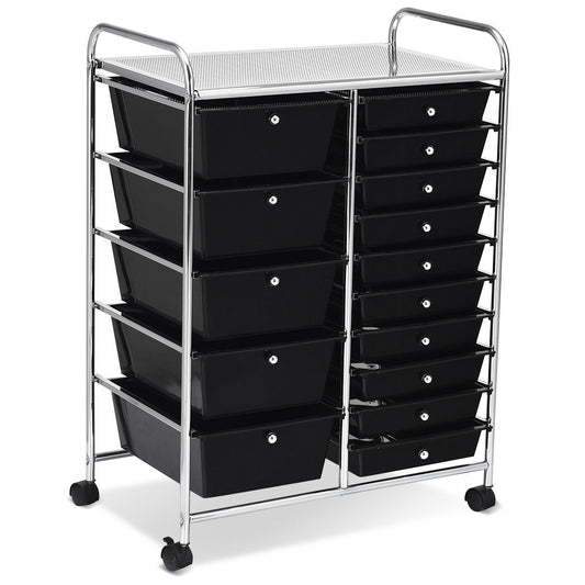 15-Drawer Utility Rolling Organizer Cart Multi-Use Storage, Black File Cabinets Black at Gallery Canada