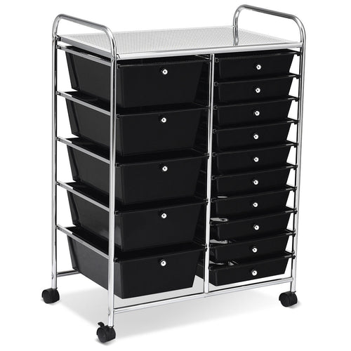 15-Drawer Rolling Organizer Cart, Multi-Use Storage, Black