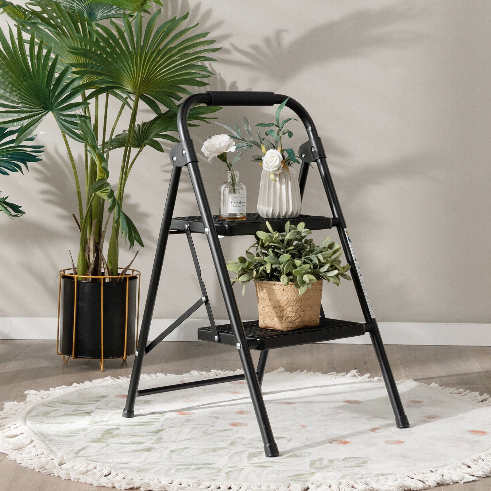 2-Step/3-Step Ladder with Wide Anti-Slip Pedal-2-Step, Black Ladders at Gallery Canada