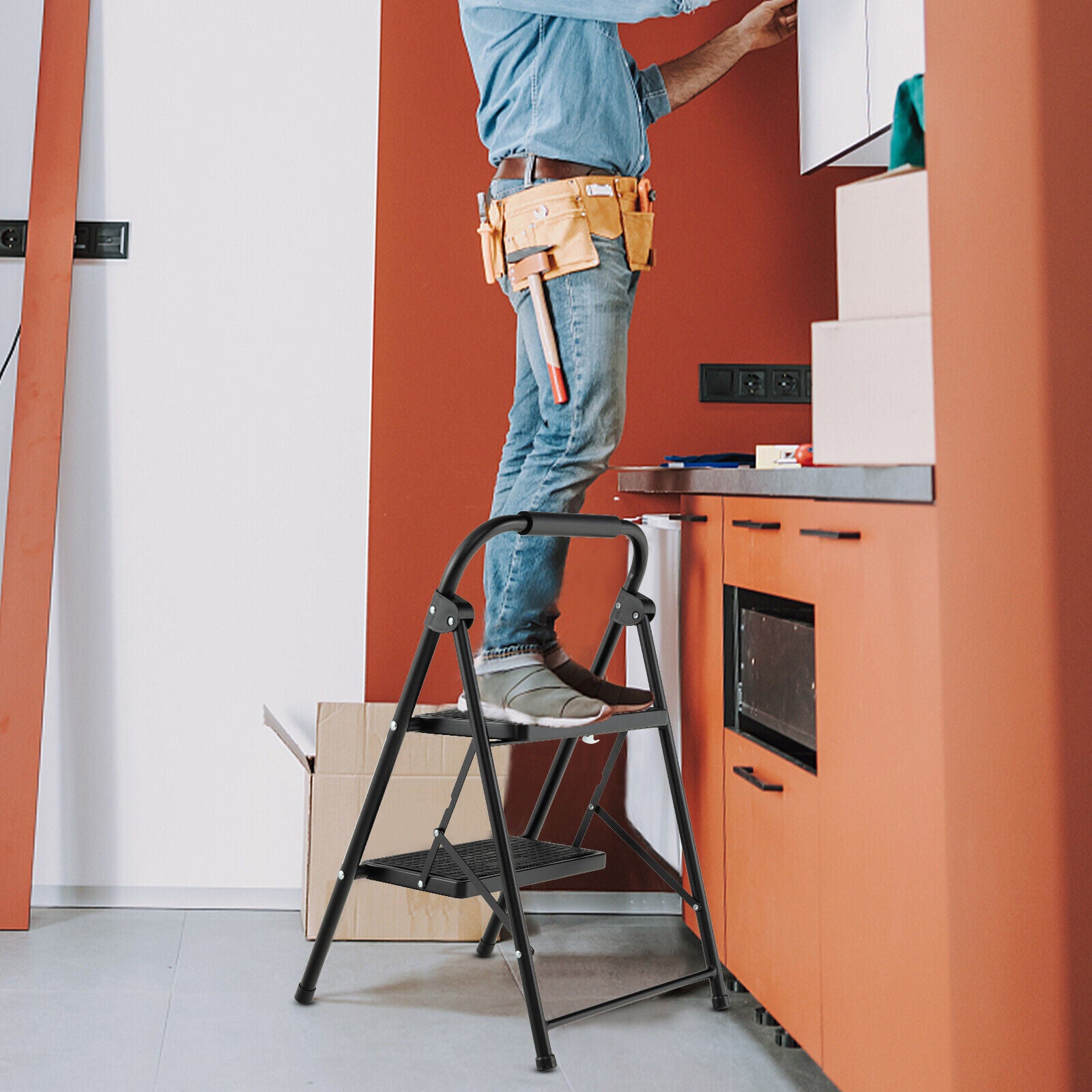 2-Step/3-Step Ladder with Wide Anti-Slip Pedal-2-Step, Black Ladders at Gallery Canada