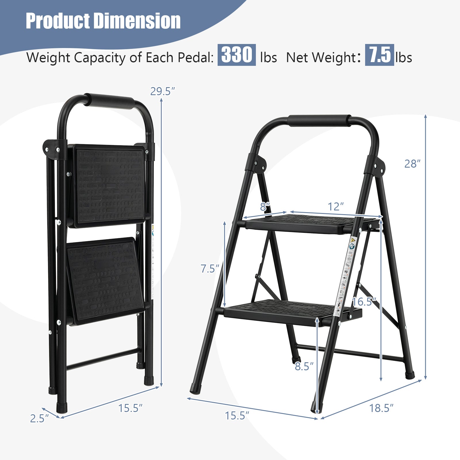 2-Step/3-Step Ladder with Wide Anti-Slip Pedal-2-Step, Black Ladders at Gallery Canada