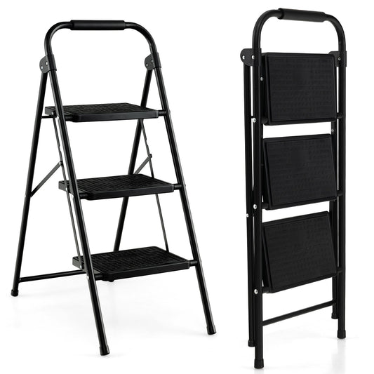3-Step Ladder with Wide Anti-Slip Pedal-3-Step, Black