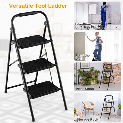 3-Step Ladder with Wide Anti-Slip Pedal-3-Step, Black - Gallery Canada