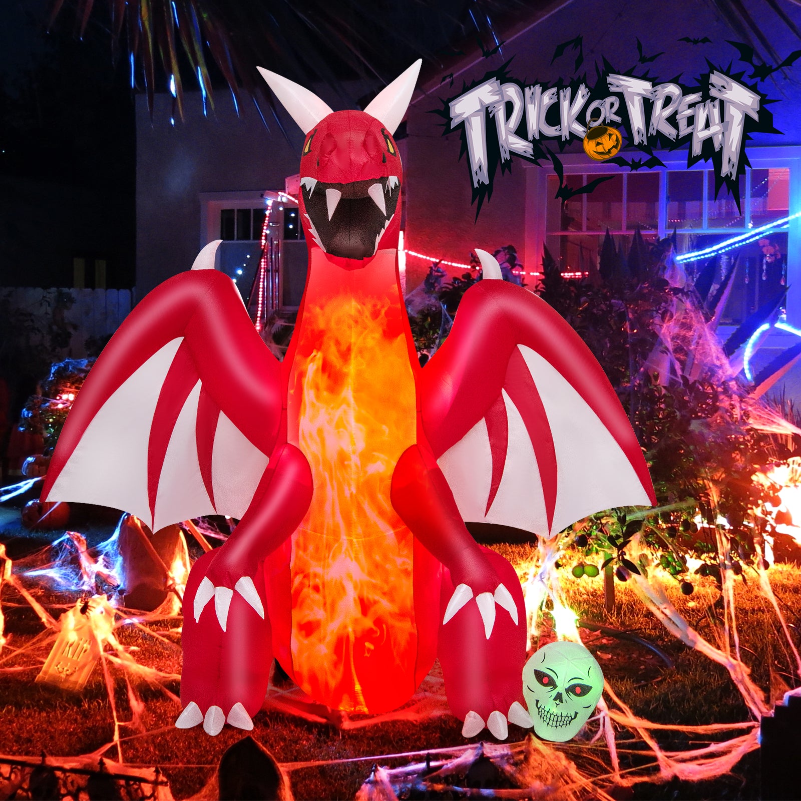 8 Feet Halloween Inflatable Dragon With Wings, Skull, Red Halloween at Gallery Canada
