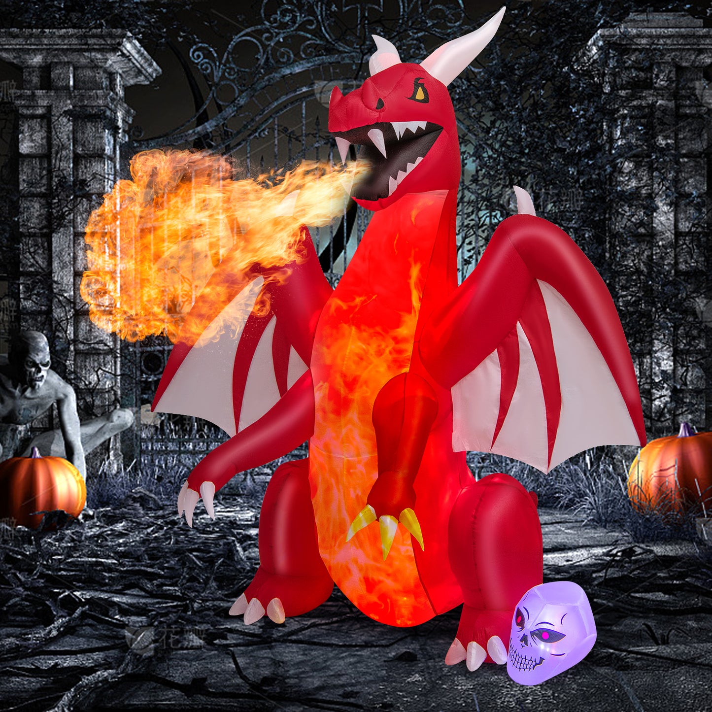 8 Feet Halloween Inflatable Dragon With Wings, Skull, Red Halloween at Gallery Canada