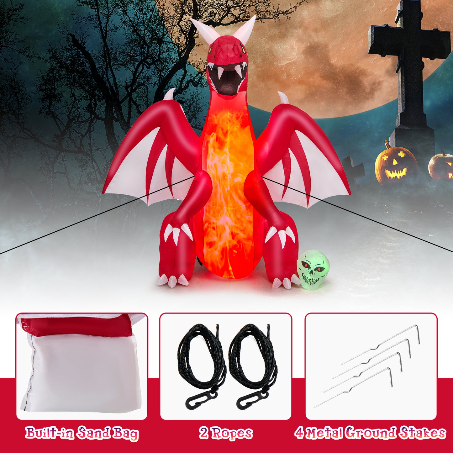 8 Feet Halloween Inflatable Dragon With Wings, Skull, Red Halloween at Gallery Canada