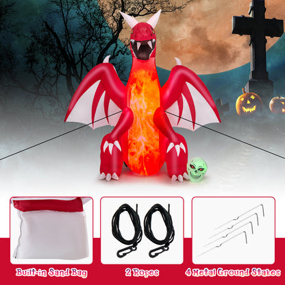 8 Feet Halloween Inflatables Blow-up Red Dragon with Wings Skull, Red