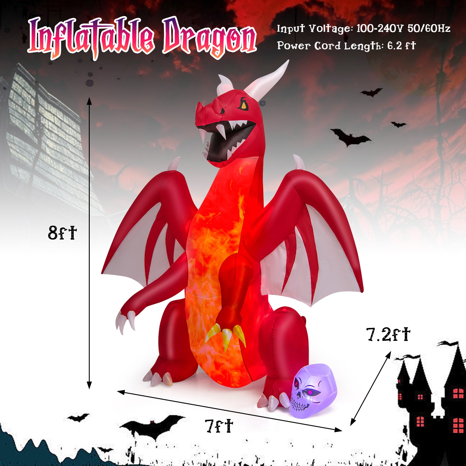 8 Feet Halloween Inflatable Dragon With Wings, Skull, Red Halloween at Gallery Canada