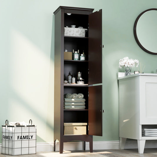 Tall Bathroom Floor Cabinet with Shutter Doors and Adjustable Shelf, Brown - Gallery Canada