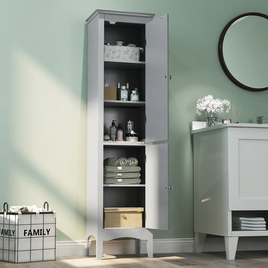Tall Bathroom Floor Cabinet with Shutter Doors and Adjustable Shelf, Gray - Gallery Canada