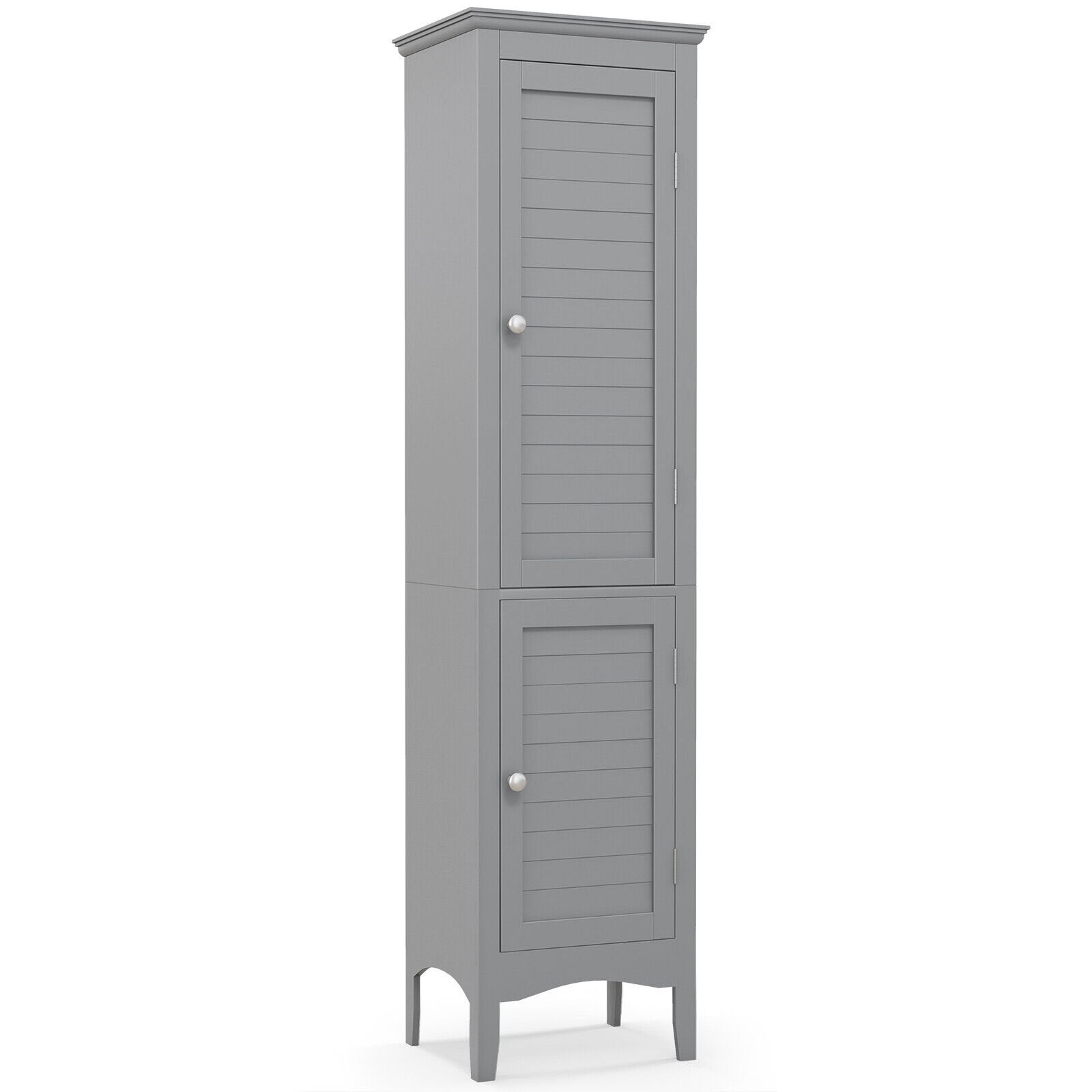 Tall Bathroom Floor Cabinet with Shutter Doors and Adjustable Shelf, Gray Floor Cabinets at Gallery Canada