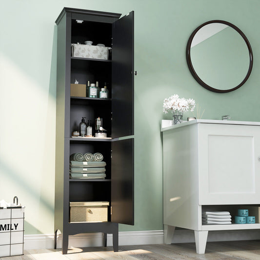 Tall Bathroom Floor Cabinet with Shutter Doors and Adjustable Shelf, Black Floor Cabinets Black at Gallery Canada