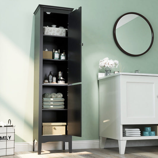 Tall Bathroom Floor Cabinet with Shutter Doors and Adjustable Shelf, Black - Gallery Canada