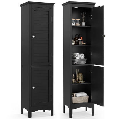 Tall Bathroom Floor Cabinet with Shutter Doors and Adjustable Shelf, Black Floor Cabinets Black at Gallery Canada