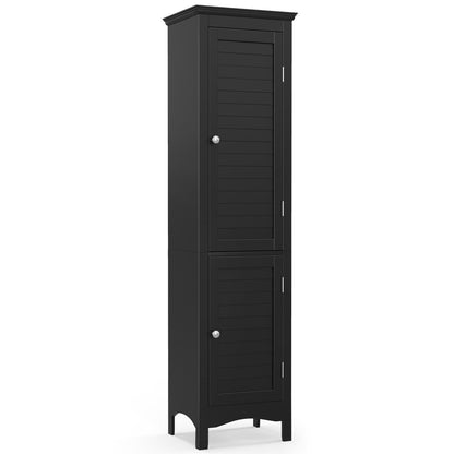 Tall Bathroom Floor Cabinet with Shutter Doors and Adjustable Shelf, Black