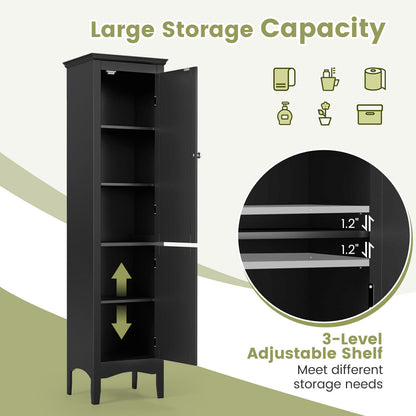 Tall Bathroom Floor Cabinet with Shutter Doors and Adjustable Shelf, Black Floor Cabinets at Gallery Canada