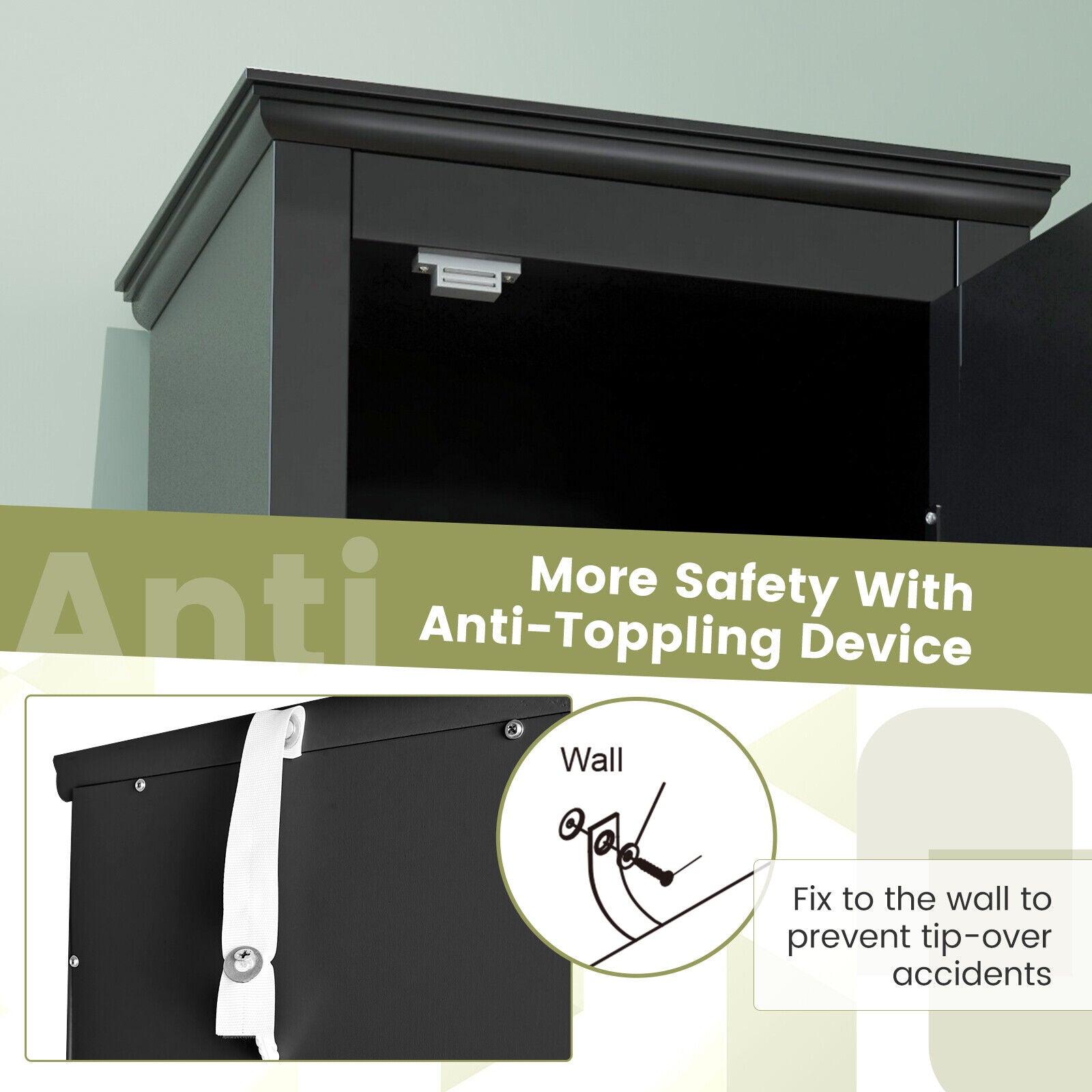 Tall Bathroom Floor Cabinet with Shutter Doors and Adjustable Shelf, Black Floor Cabinets at Gallery Canada