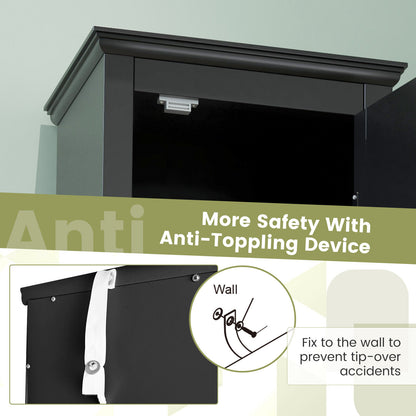 Tall Bathroom Floor Cabinet with Shutter Doors and Adjustable Shelf, Black Floor Cabinets at Gallery Canada