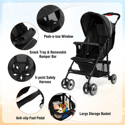 Toddler Travel Stroller for Airplane with Canopy and Adjustable Backrest, Black Baby Strollers at Gallery Canada