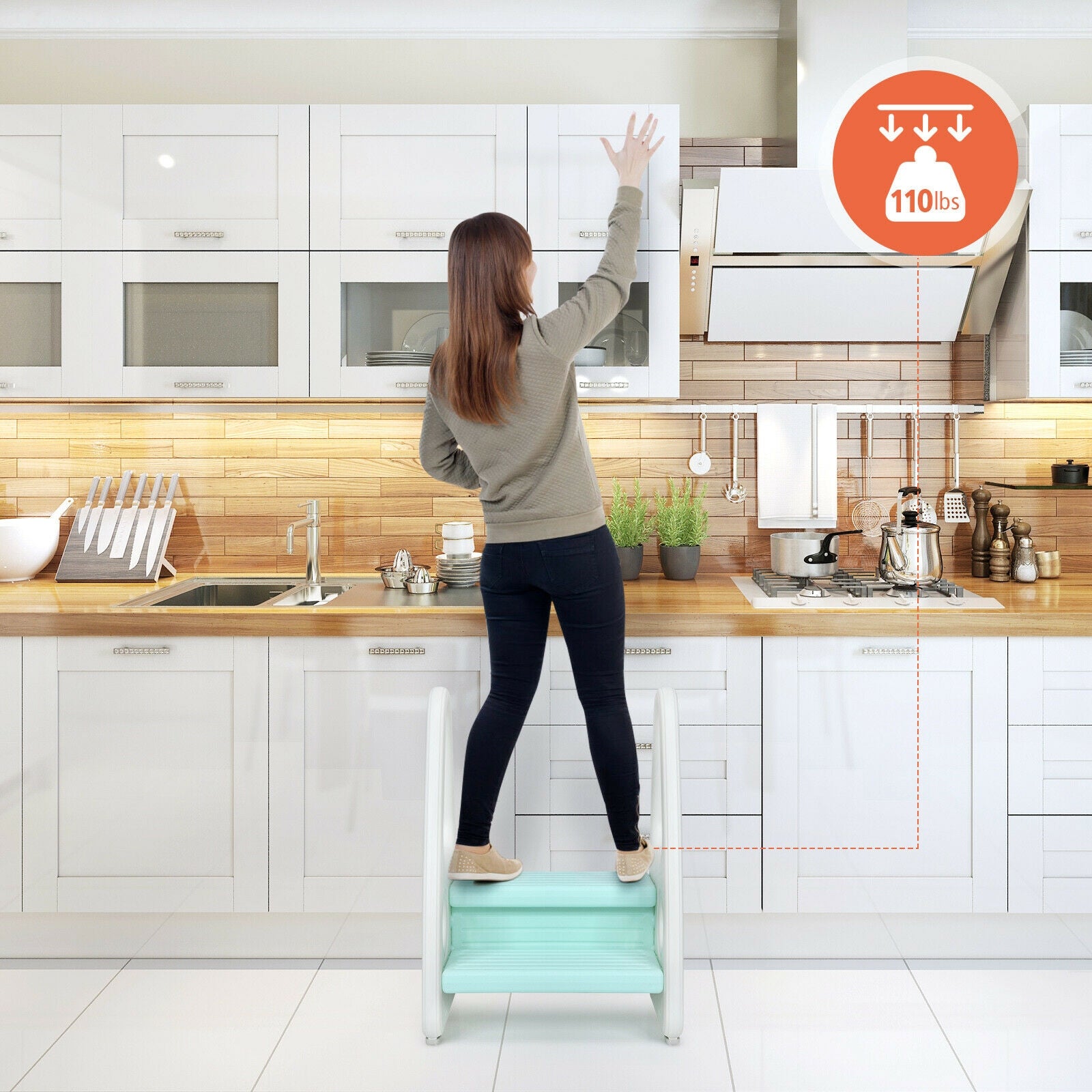 Kids Step Stool Learning Helper with Armrest for Kitchen Toilet Potty Training, Blue Toddler & Kids Furniture at Gallery Canada