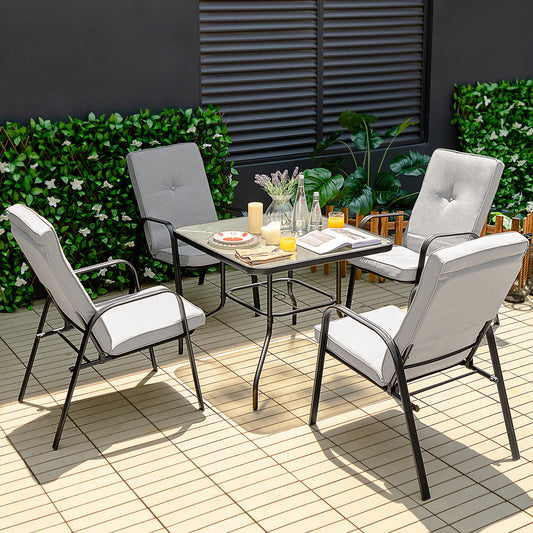 5 Piece Outdoor Dining Set, 4 Stackable Chairs, High-Back Cushions, Gray Patio Dining Sets Gray at Gallery Canada