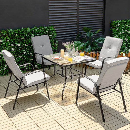 5 Pieces Outdoor Dining Set with 4 Stackable Chair and High-Back Cushions, Gray - Gallery Canada