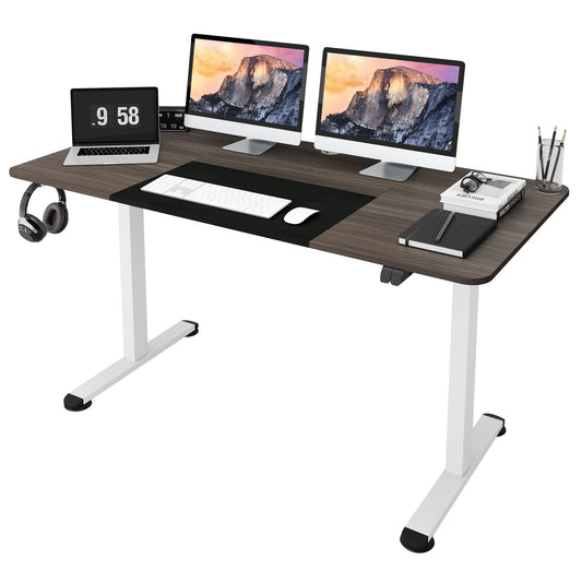 55 Inch Electric Height Adjustable Office Desk with Hook, Dark Gray at Gallery Canada