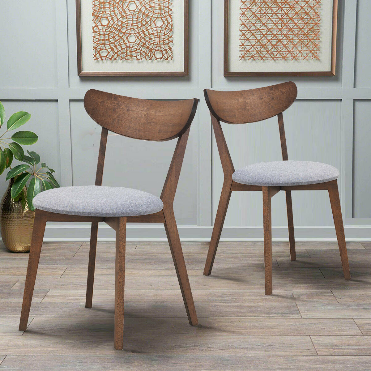 Set Of 2 Dining Chairs, Upholstered Curved Back Side, Walnut Dining Chairs at Gallery Canada