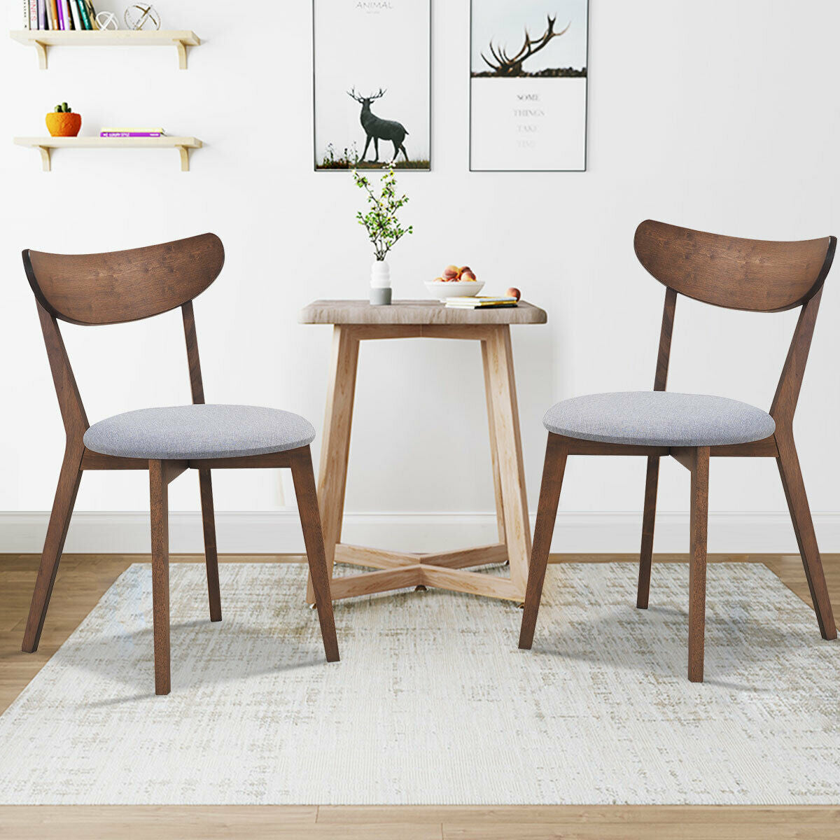 Set of 2 Dining Chairs Upholstered Curved Back Side, Walnut Dining Chairs at Gallery Canada