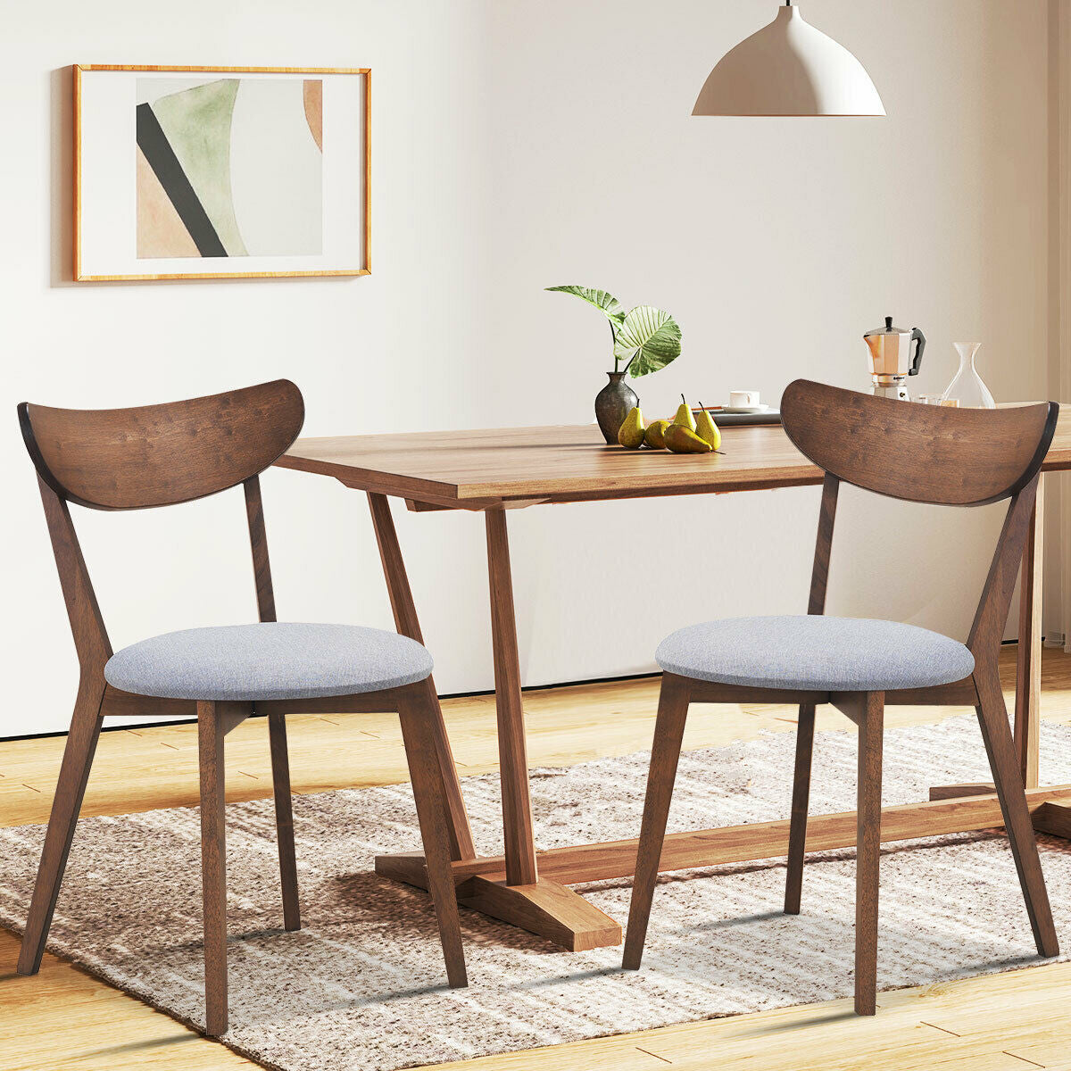 Set of 2 Dining Chairs Upholstered Curved Back Side, Walnut Dining Chairs at Gallery Canada
