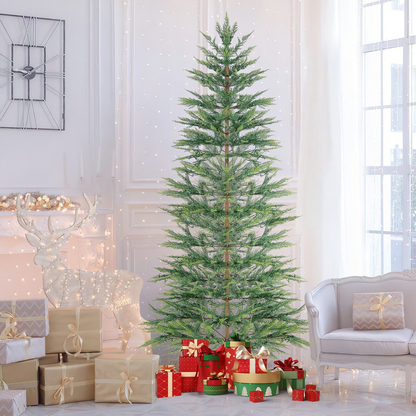 6.5/7.5 Ft Pre-lit Artificial Cypress Christmas Tree, Green