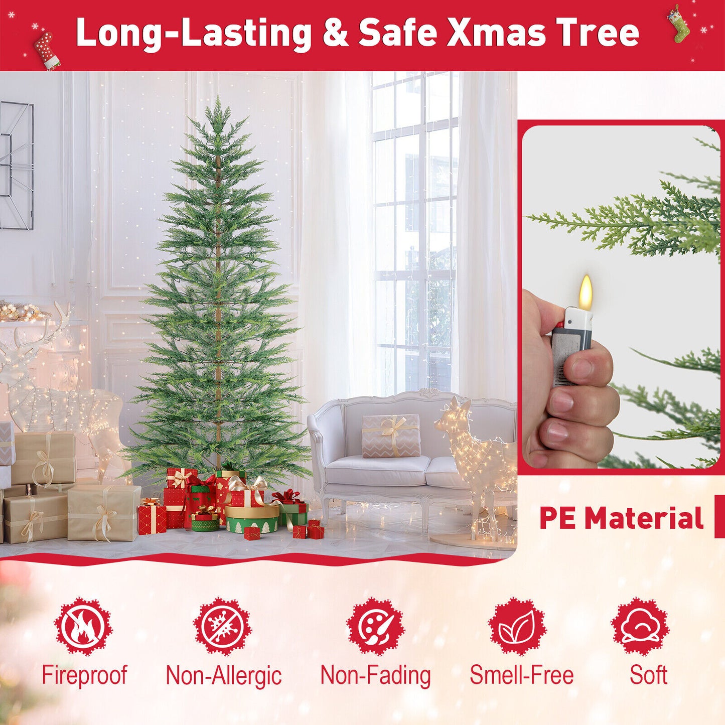 6.5/7.5 Ft Pre-lit Artificial Cypress Christmas Tree, Green