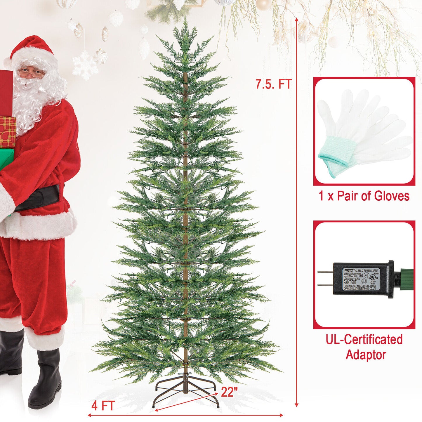 6.5/7.5 Ft Pre-lit Artificial Cypress Christmas Tree, Green